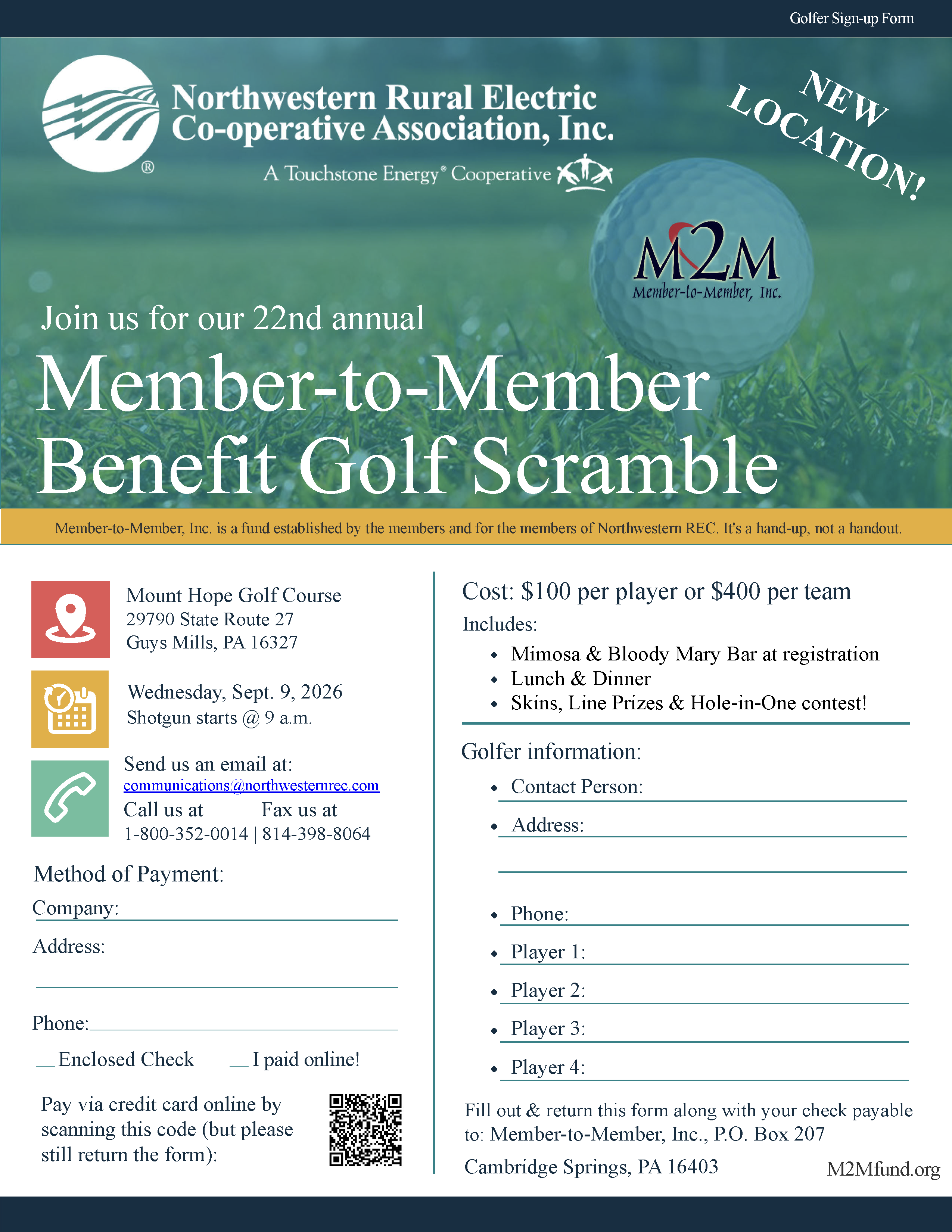 2026 Member - to - Member Golf Sign Up Form